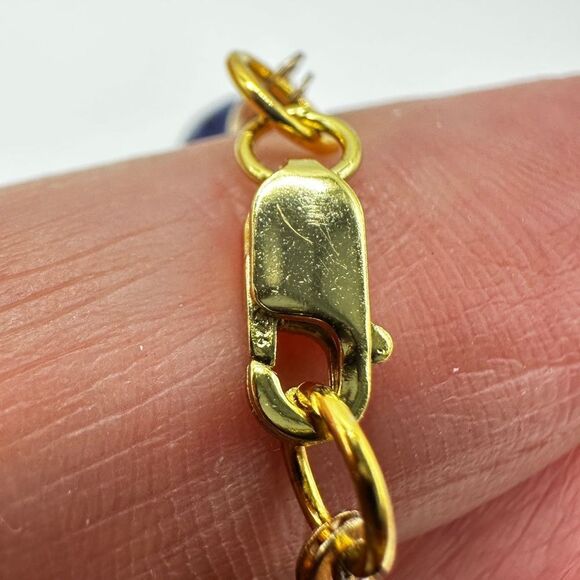 20" Revived 8mm beaded lapis lazuli necklace with gold tone accents, 925 clasp! - Picture 6 of 12